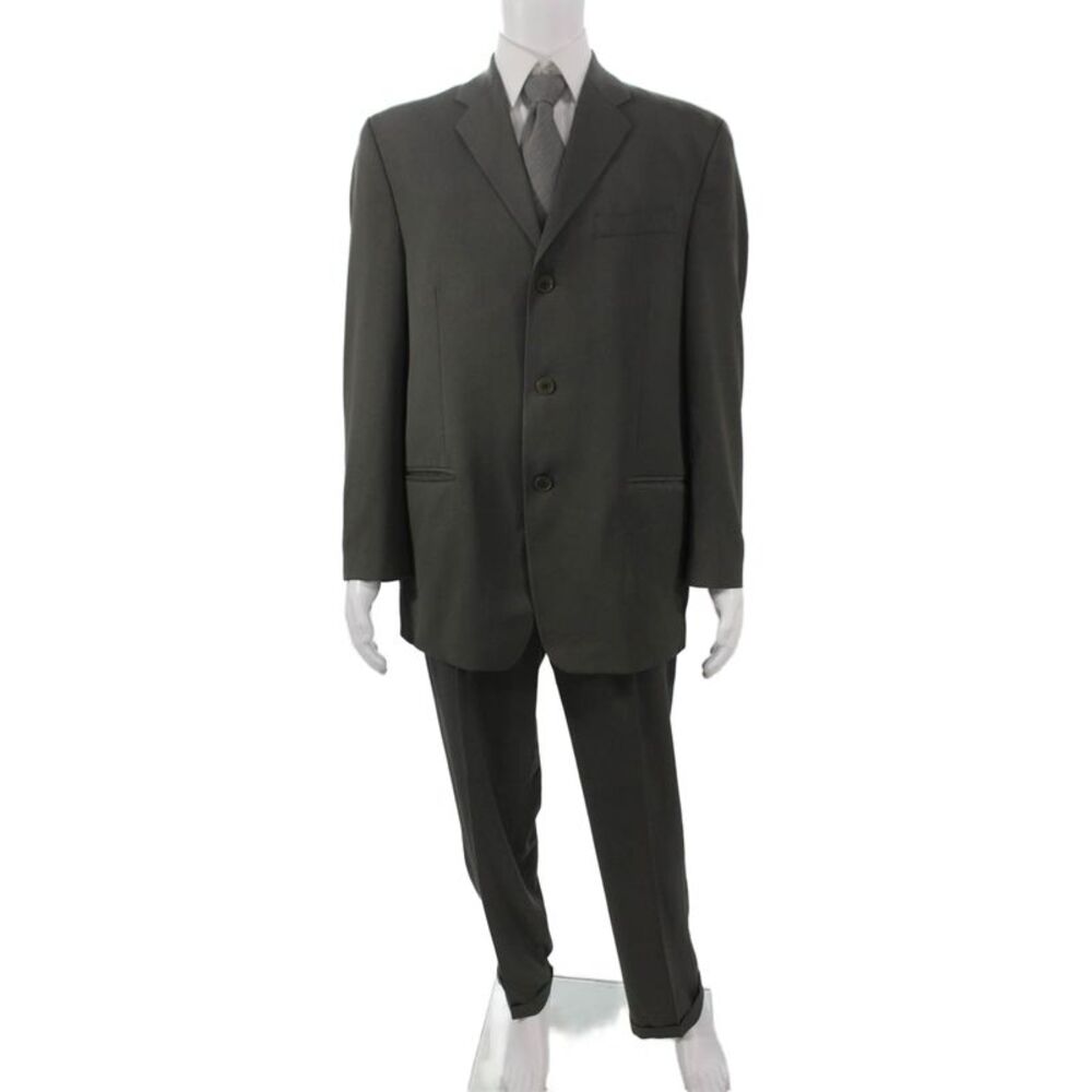 DKNY Mens 2 Piece Wool Suit Gray Solid Size 40